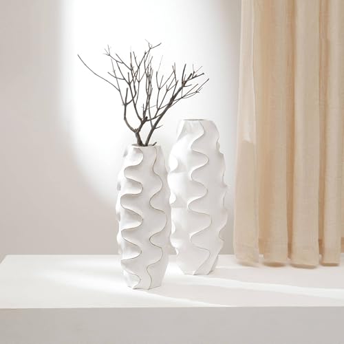 LifeSky Handcrafted Wave Vase for Living Room: 100% Hand-Carved Mango