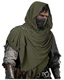L'VOW Men's Greek Shoulder Half Cape Hood Scarf Rogue Cloak Half Shawl Hooded Cape Shamen Viking Halloween Costume(Olive Green)