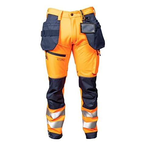 Atomic Workwear Slim Fit Stretch Hi-Vis Work Trouser with Internal Knee Pad Pocket (Water Resistant) (30, Orange) Cover