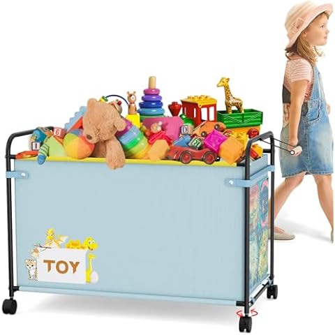 JBBTOOL Toy Box Storage, 180L Extra Large Toy Chest with 360° Wheels, Oxford Cloth Metal Toy Box for Boys, Girls, Stuffed Animals, Clothes, Bedroom, Living Room (Blue) Cover