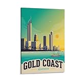 LZTEN Póster de paisaje de la naturaleza de la ciudad famosa, costa dorada, póster impreso para habitación de adolescentes y niños, lienzo de pared, marco de 50 x 75 cm