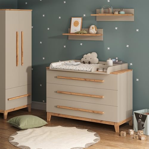 VitaliSpa Wickelkommode Malia, Cashmere/Eiche, 133.2 x 98 cm mit 3 Schubladen