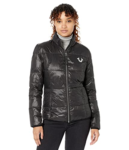 True Religion Women's Hs Slim Puffer Jacket, Jet Black #TOP22