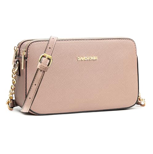 David Jones - Petit Sac Bandoulière Femme - Pochette Téléphone Portable Cuir PU Rigide - Besace Chaînes Porté Epaule - Sacoche 3 Compartiments Poches -...