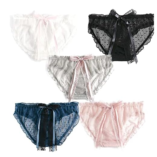 5-bitars Sexiga Trosor Spetsgränsen Båge Transparent Mesh Andningsbara Damer Briefs Sömlösa Tjejer Trosor (Color : A, Size : L)