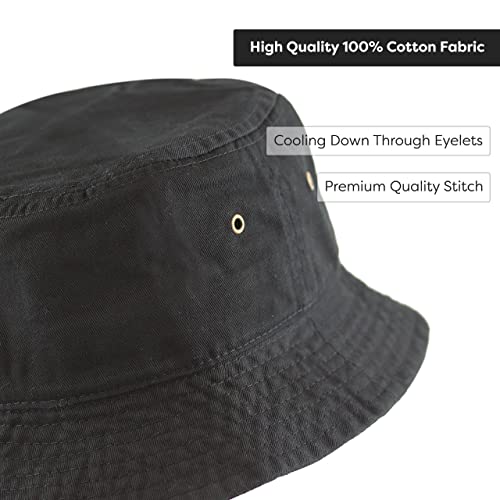 Bucket Hat - Unisex 100% Cotton & Denim UPF 50 Packable Summer Travel Beach Sun Hat(S/M, Black) - Thumbnail 7