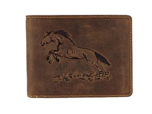 Green Deed - Geldbörse Herren - Geschenk für Naturliebhaber, Angler, Jäger - Geldbeutel Herren - Portemonnaie aus Leder, Braun - Männer Geschenke - mit Motiv Pferd