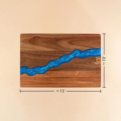 Tabla de cortar rectangular de madera y resina azul 15x10" miniatura 3