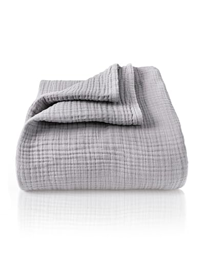 LAYNENBURG Premium Musselin Tagesdecke 150x200 cm - 100% Baumwolle - extraweiche, leichte Sommerdecke als Kuscheldecke, Bett-Überwurf, Baumwolldecke, Couch-Überwurf - warme Sofa-Decke (Grau)