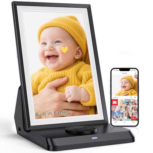 Frameo WiFi Digital Photo Frame 10.1 Inch with Rechargeable Battery - 1280x800 HD IPS Touch Screen Picture Frame Electronic, 32GB Memory, Auto Rotate, PictureFrame for Sharing Photos and Videos