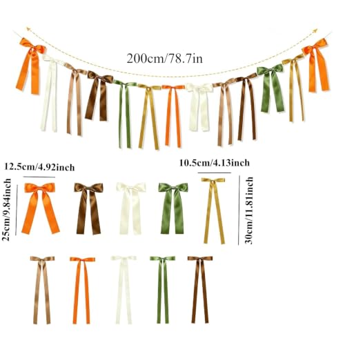 78.7in Hanging Bow Fall Banner, Vintage Fall Garland, Thanksgiving Gifts - image 3