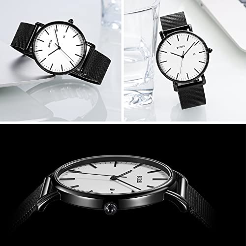 Burei White Face Wrist Watch For Men Minimalist Analog Dress Watch Stainless Steel Watchproof Quartz Watches For Men #TOP3