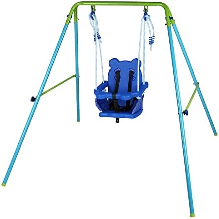 Folding Toddler Swing Kids Swing with Safety Chair Set, Portable Swing for Indoor Outdoor,Nursery Swing Blue