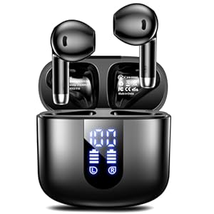 Wireless Earbuds, Bluetooth Headphones with Deep Bass Stereo, 48H Playback Ear Buds with LED Power Display, Lightweight, IPX7, in-Ear Earphones with Mic for iPhone/Android/iPad, Black