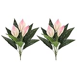 Lyrtrees Artificial Peace Lily Plant, Spathiphyllum Artificial Plants with Pink Flowers, 2-Pack 3 Blooms with Green Leaves for Indoor Outdoor Decoration