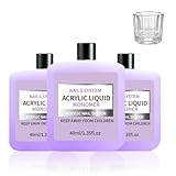 3P 40ml Acrylic Liquid Monomer Kit with Glass Cup – Strong Bond for Acrylic Powder & Nail Tips, Self-Leveling for Smooth Application Sculpting, Salon Quality for Nail Techs & Lovers with Glass Cup