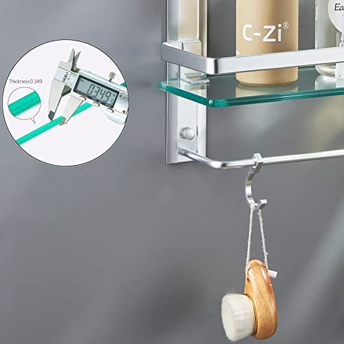 Aijaly Bathroom Glass Shelf,Aluminum Tempered Glass 0.34In Extra Thick Rectangular 2 Tier Storage Organizer Wall Mount,Silver 15.7In #TOP5