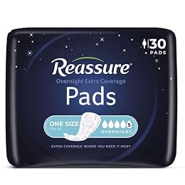 Reassure Extra Coverage Overnight Incontinence Pads for Women – Heavy Absorbency, Bladder Leak Control, Soft-Skin Lining, Gel-Dry Odor Defense, 240 Count