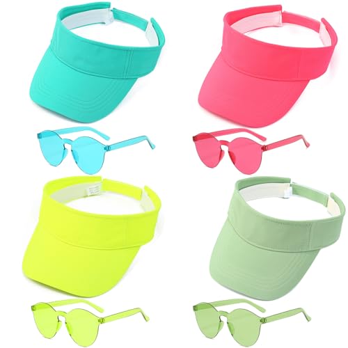 Kids Sun Visors Hats with Glasses Set, Summer Sports Softbal Open Top Sun Hat for Elementary School Kids - Main Image