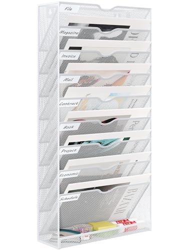 EasyPAG 10 Fächer Metall A4 Zeitschriftenhalter Wand Zeitschriften Wandhalter Aktenablage Dokumentenhalter Hängend Magazin Organizer Flyerständer Prospektspender,Weiß