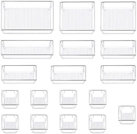 EvanceDirect 18pcs Clear Drawer Organizer, Desk Drawer Organizer Trays Plastic Storage Boxes Divider, Versatile Drawer Dividers Makeup Organiser Set (18pcs)
