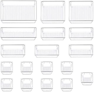EvanceDirect 18pcs Clear Drawer Organizer, Desk Drawer Organizer Trays Plastic Storage Boxes Divider, Versatile Drawer Dividers Makeup Organiser Set (18pcs)