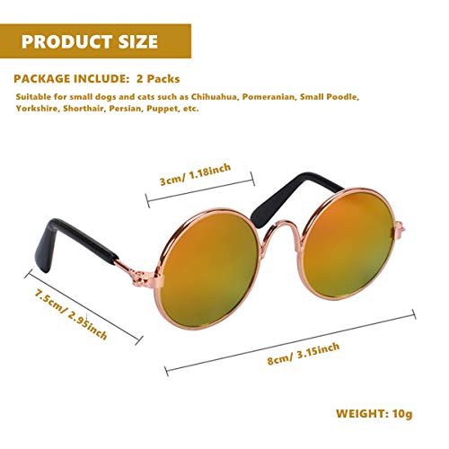Yimumu Cat Dog Sunglasses Classic Retro Circular Metal Glasses For Cats Puppy Pet Eye-Wear For Funny Cosplay Toys Costume Photos Props, 2 Pcs #TOP1