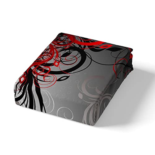 Gray Floral Swirls Duvet Cover Full,Gothic Leaf Bedding Set 3Pcs For Kids Teens Adult Room Decor, Abstract Mystic Trippy Comforter Cover Black Red Quilt Cover With 2 Pillowcases #TOP3
