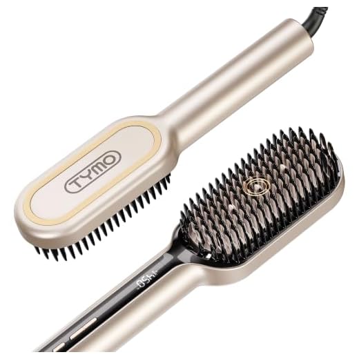 TYMO Hair Straightener Brush - Upgraded Ionic Plus Straightening Brush with Dense Bristles, 16 Temps, Dual Voltage | Ceramic Hot Comb for Women | Flat Iron for Thick Curly Hair, Gold
