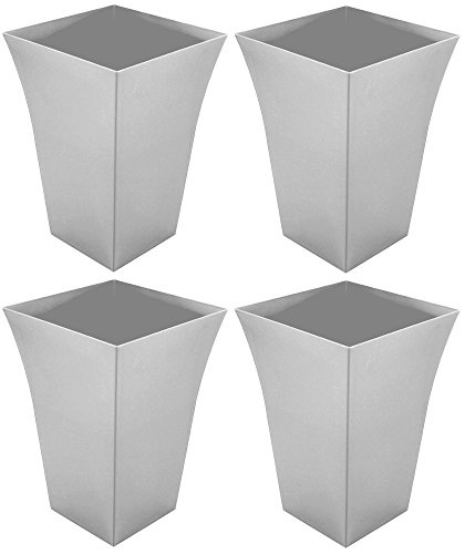 Image of CrazyGadget 4 x Large Milano Tall Planter Square Plastic Garden Flower Plant Pot Gloss Finish SILVER