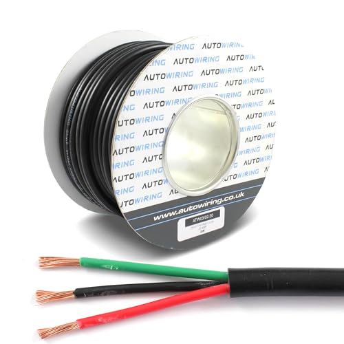 Image of Automotive 3 Core Cable 12v 24v Thin Wall Multistrand Wire Trailer/Lights RED BLACK GREEN (2mm² 25 AMPS, 10M Coil)