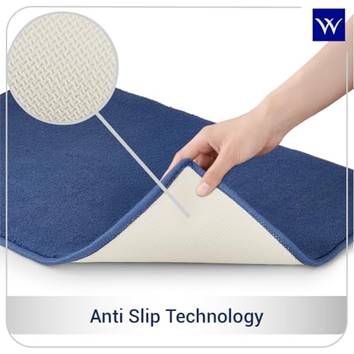 Image of Welspun Premium Bath Mats Small for Hall, Bedroom & Living Room | Solid Design | Anti Skid | High Durability | Stain Resistant | Machine Tufted | (2 x 2 ft Fts, Dark Blue)