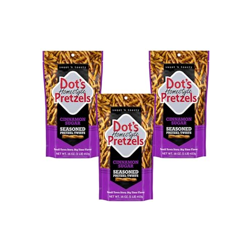 Dot's Pretzels Cinnamon Sugar Seasoned Pretzel Twist Snack, 16oz Grocery Sized Bag (Pack of 3)