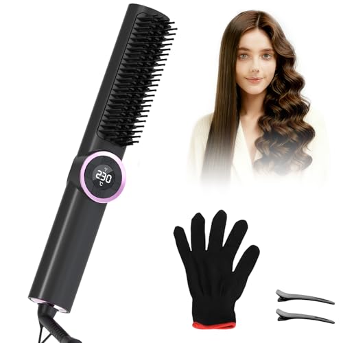 Bestauty Glättbürste 3-in-1: Glätten, Locken & Kämmen – Profi Glättungsbürste mit PTC-Schnellerwärmung, Keramikbeschichtung, 16 Temperaturstufen (80℃-230℃), LED-Anzeige & 110-240V, Schwarz