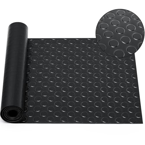 Image of Breling 16 in x 10 ft Rubber Flooring Rolls Mats, Heavy Duty Diamond Plate Coin Plate Garage Floor Mat, PVC Water /Stain Outside Resistant Parking Rv Trailer Flooring