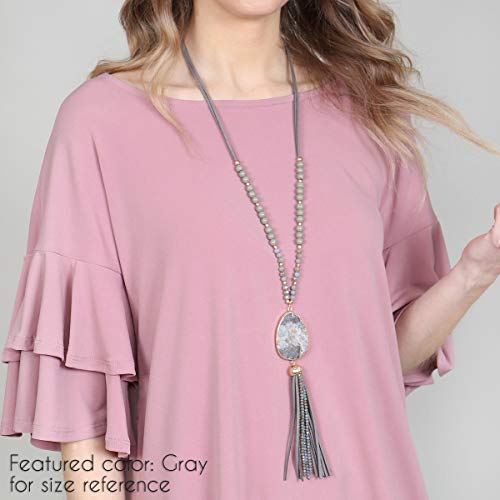 RIAH FASHION Bohemian Pendant Beaded Long Statement Necklace - Sparkly Crystal Bead Boho Teardrop, Natural Stone, Tassel Charm Wrap Lariat2