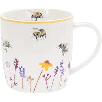 Jennifer Rose Gallery Pretty White Floral Watercolour Busy Bees Tea Coffee