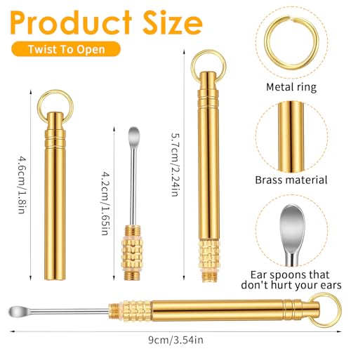 4 PCS Ear Pick Portable Ear Scraper Attached Key Ring Earwax Cleaning Tools Folding Type Copper Ear-Spoon