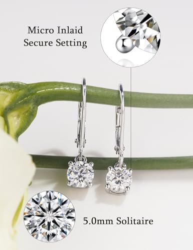 IMOLOVE Moissanite Leverback Drop Earrings for Women, Dangle Earrings 925 Sterling Silver with 18K White Gold Plated, Delicate Wedding Jewelry Gifts 1CT — view 2