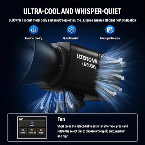 Godox Litemony LE300Bi LE300 Bi Ciągłe światło LED Video Light 320w 2800K ~6500K 58900Lux/1m TLCI/CRI≈98 Sterowanie Bluetooth 11 efektów walutowych Bowensa wideo do Vloggingu, YouTube(czarny)