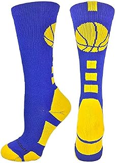 MadSportsStuff Basketball Logo Athletic Crew Socks, Small - Royal/Gold