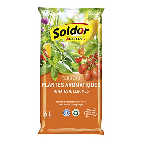 ALGOFLASH Terreau Plantes Aromatiques, Tomates et Légumes, UAB, Prêt à l'Emploi, Fabriqué en France, 6 L, TAROM6
