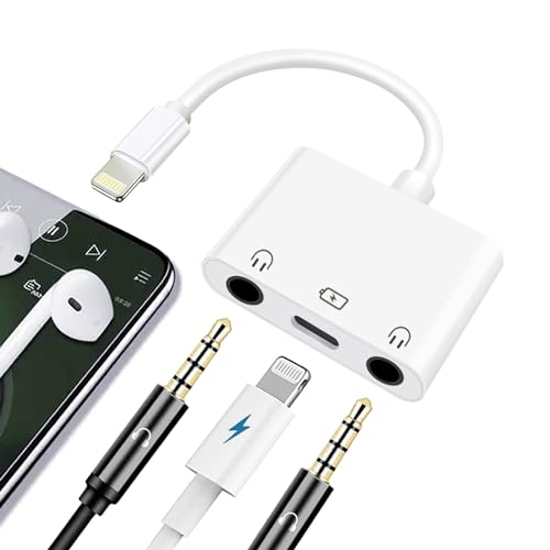 Sanjyut Lightning to Dual 3.5mm Headphone Adapter for iPhone Dual 3.5mm Earphone Jack and Charging Adapter for iPad Headphone Splitter Compatible with iPhone 14/13/12/11/XS/XR/X/8/7