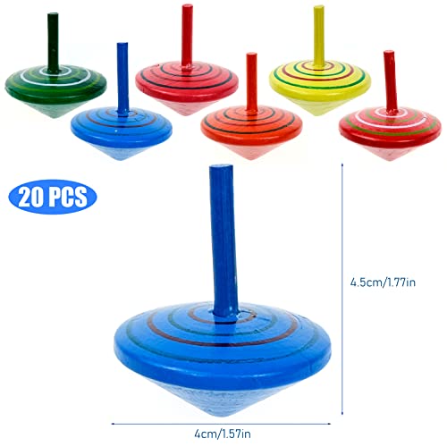 20 Pcs Colorful Wooden Little Spinning Tops for Kids, Beautiful Rainbow Spin Tops for Party Favors, Classroom Rewards, Family Game (Random Color) - Thumbnail 2