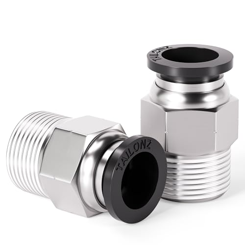 TAILONZ PNEUMATIC Male Straight 3/8 Inch Tube OD x 3/8 Inch NPT Thread Push to Connect Fittings PC-3/8-N3 (Pack of 10)