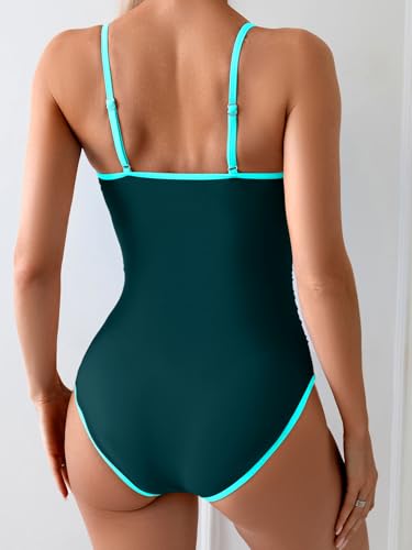 Eomenie Women's One Piece Swimsuit Tummy Control Slimming Bathing Suit Color Block Spaghetti Strap 1 Piece Swim Suit Swimwear3