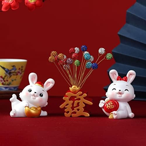 BGJJGT Chinese New Year Decorations 2023, Miniature Rabbit Animal Figurines' Year of the Rabbit 2023 Decorations, Chinese Zodiac Garden Decoration for Car Dashboard Office Table Desk