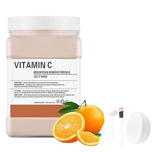 Masque en Poudre pour Soins du Visage, Masque en Gelée Hydratant avec Acide Hyaluronique, Poudre de Masque Hydro Peel-Off Professionnelle pour Combattre Les Ridules（Vitamin C）