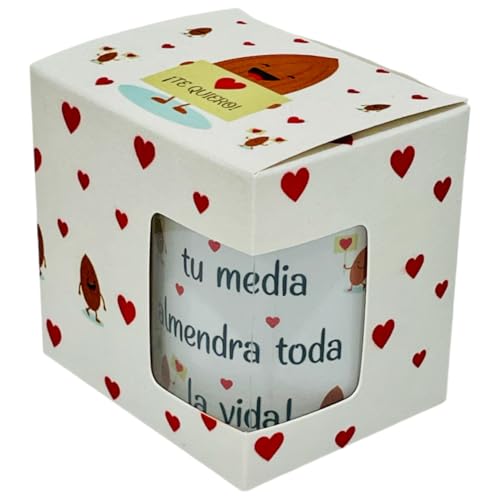 MOLIVELL Taza de Cafe MEDIA ALMENDRA con Caja y Tarjeta a juego | Regalos Originales para Hombre, Familia, Amigos | Tazas Originales para Regalar | Taza de Cerámica de 325ml | Amiga