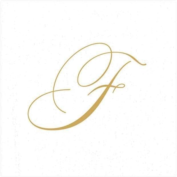 Caspari White Pearl & Gold Paper Linen Boxed Cocktail Napkins in Letter A - Two Packs of 30